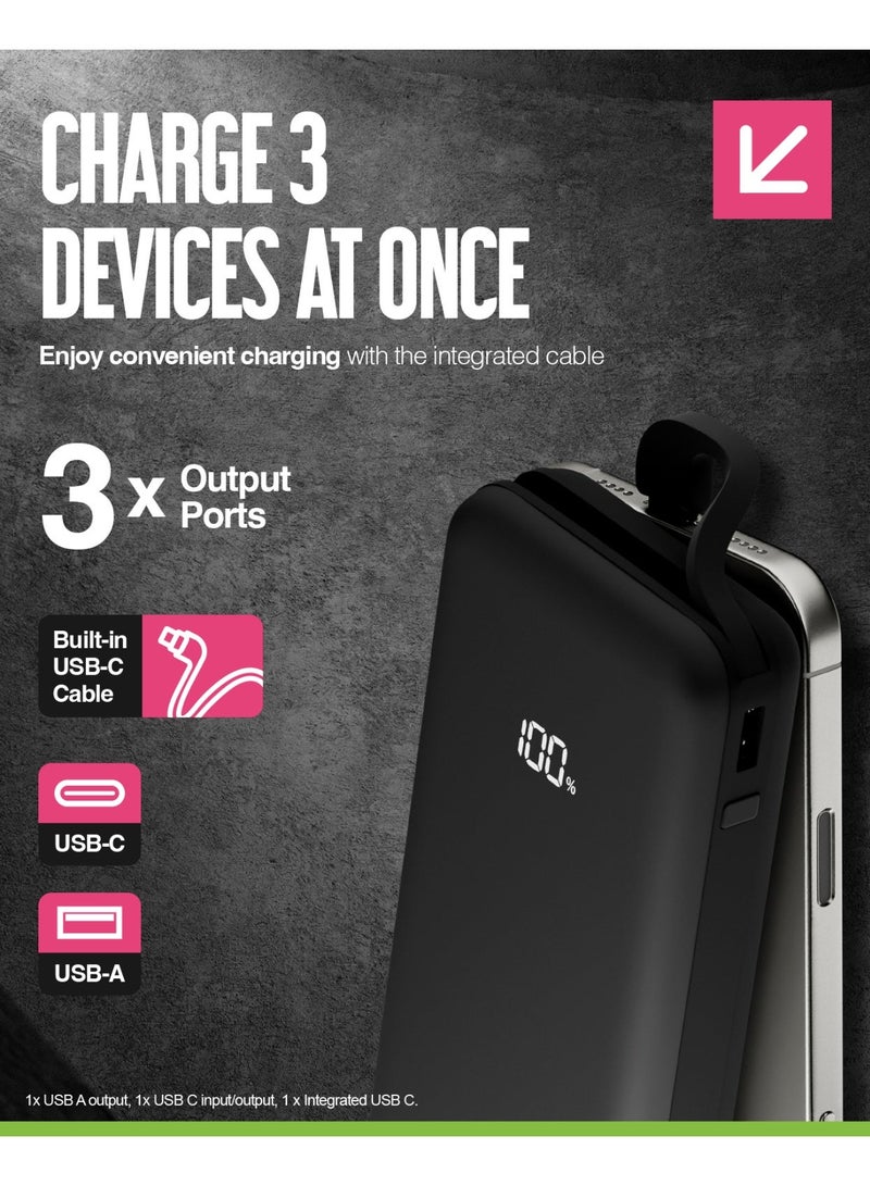 جوس Juice Eco Integrated Max Power Bank 20000mAh – شاحن محمول مع كابل USB-C مدمج، مخرج سريع 20 واط، شاشة رقمية، بنك طاقة لأجهزة iPhone 15 16، Samsung، Android، GoPro، iPad - Image 5